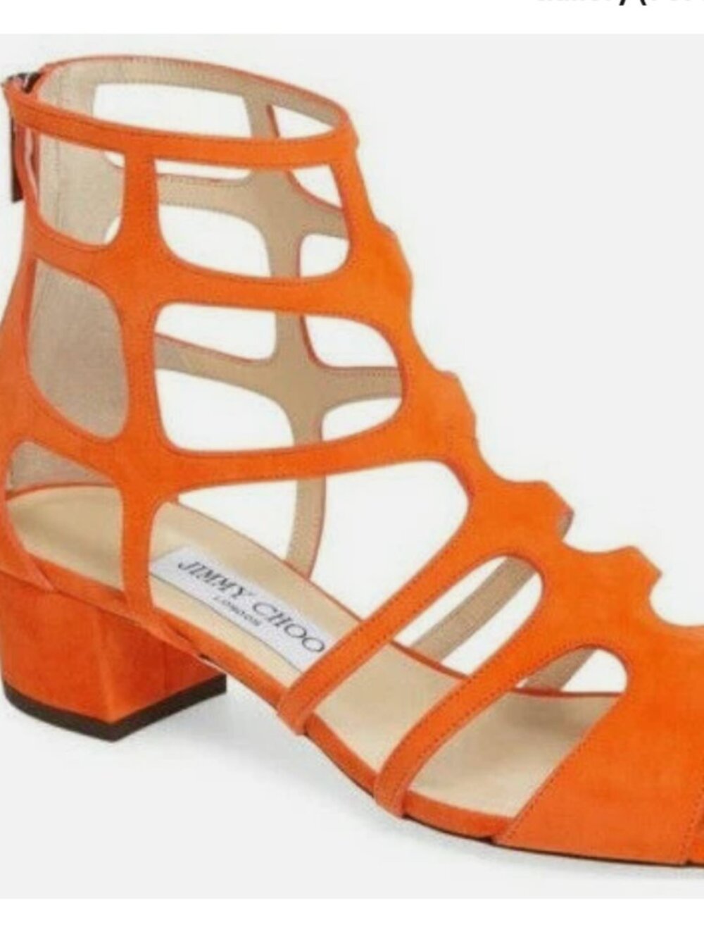 Jimmy Choo Ren 35 Orange Suede Cutout Sandals Shoes - SIZE 38.5